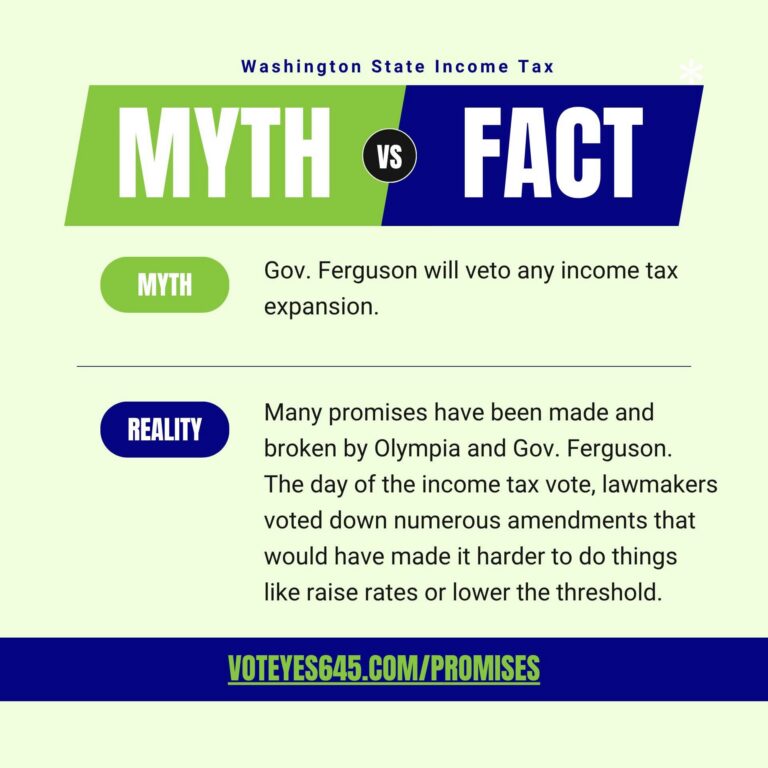Myth vs. Fact campaign graphic about Governor Ferguson’s promises concerning income tax expansion.