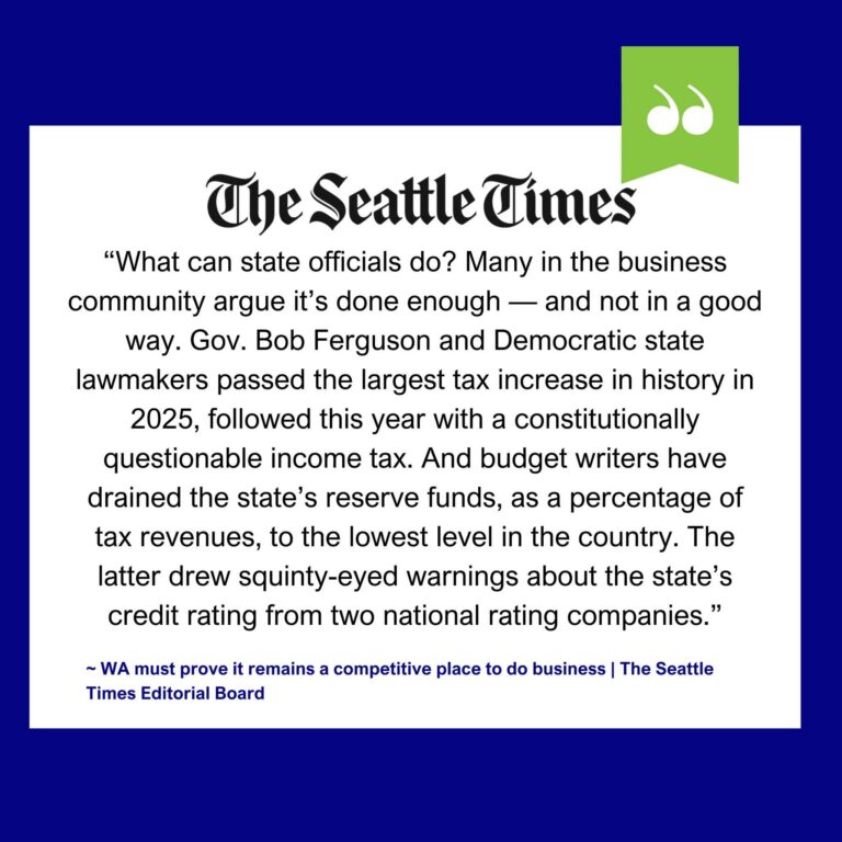 The Seattle Times quote graphic discussing Washington’s income tax and competitiveness.